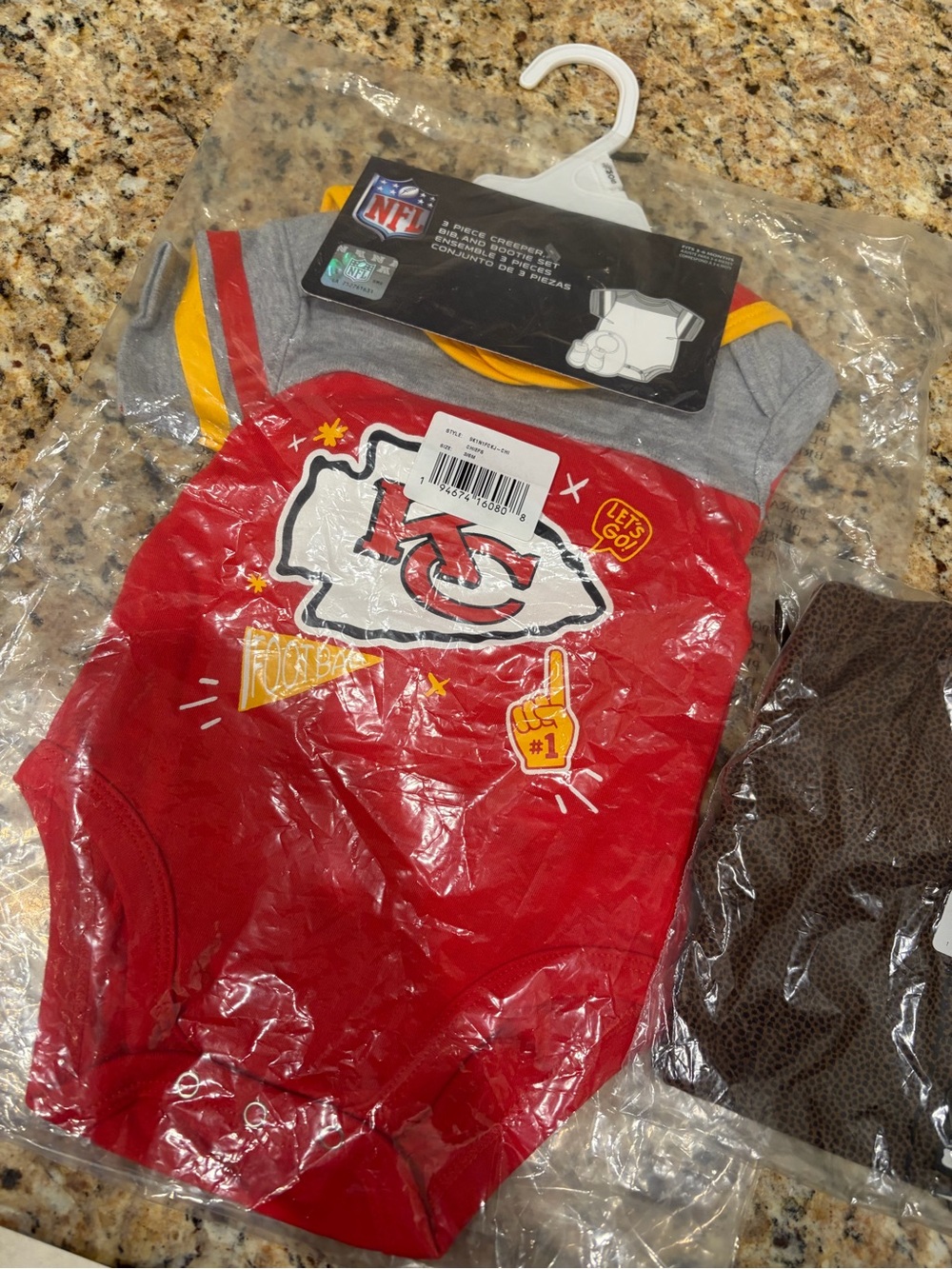 NFL Kansas City Chiefs Brown Football Creeper AND 3 pc. Creeper Bootie Set